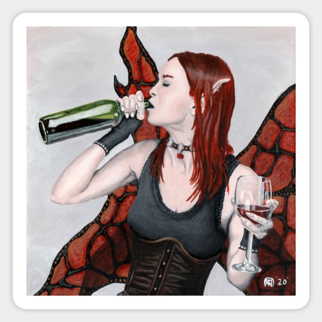 Wine Drinking Fairy Fantasy Illustration Sticker by Helms Art Creations